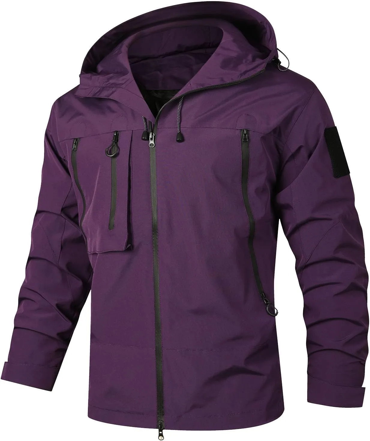 Men's Lightweight Softshell Jacket Solid Hooded Water Resistant Winter Hiking Windbreaker Jackets With Zip Pockets