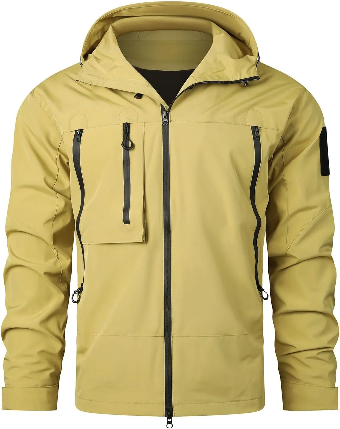 Men's Lightweight Softshell Jacket Solid Hooded Water Resistant Winter Hiking Windbreaker Jackets With Zip Pockets