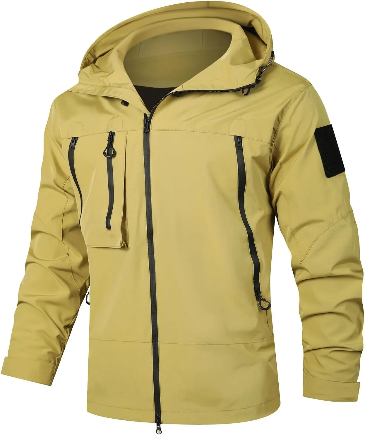 Men's Lightweight Softshell Jacket Solid Hooded Water Resistant Winter Hiking Windbreaker Jackets With Zip Pockets