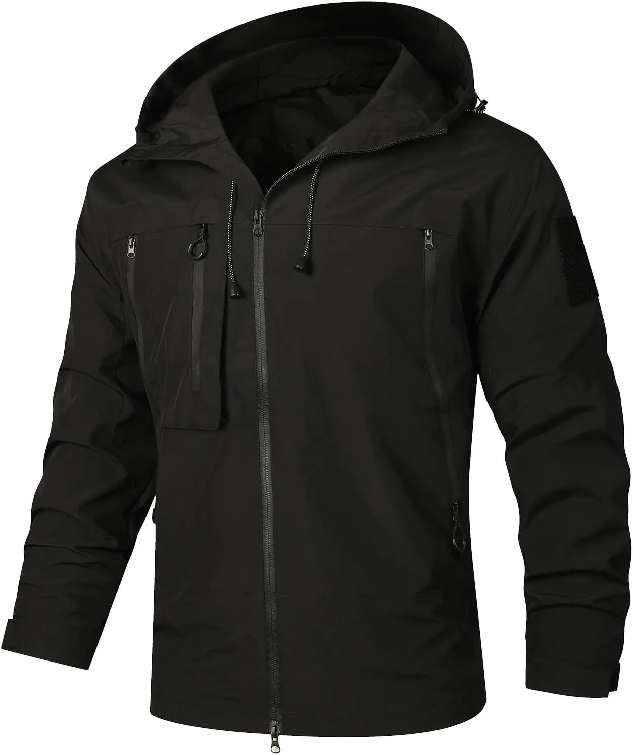 Men's Lightweight Softshell Jacket Solid Hooded Water Resistant Winter Hiking Windbreaker Jackets With Zip Pockets