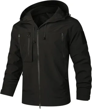 Men's Lightweight Softshell Jacket Solid Hooded Water Resistant Winter Hiking Windbreaker Jackets With Zip Pockets