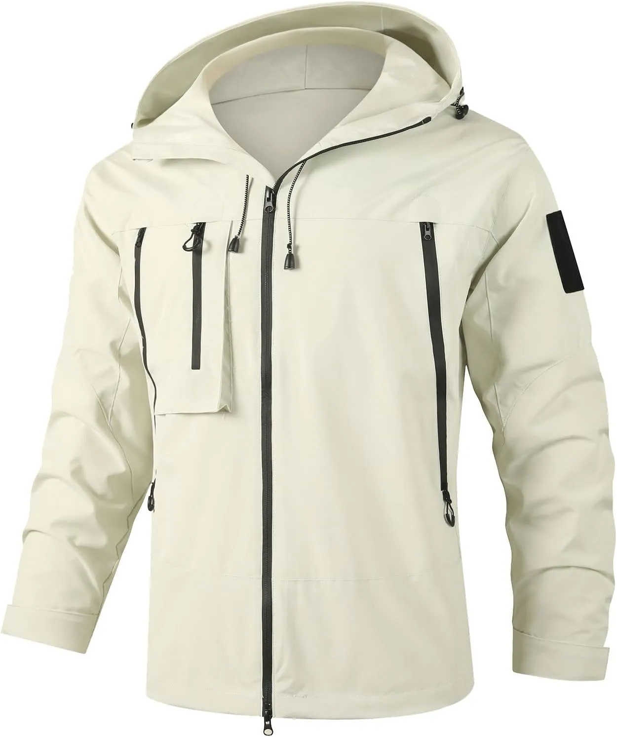 Men's Lightweight Softshell Jacket Solid Hooded Water Resistant Winter Hiking Windbreaker Jackets With Zip Pockets