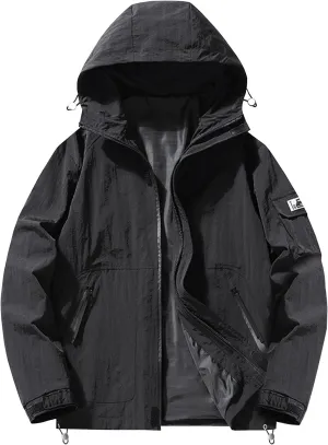 Men's Lightweight Softshell Jacket with Lined Full Zip Hooded Water Resistant Winter Hiking Windbreaker Jackets