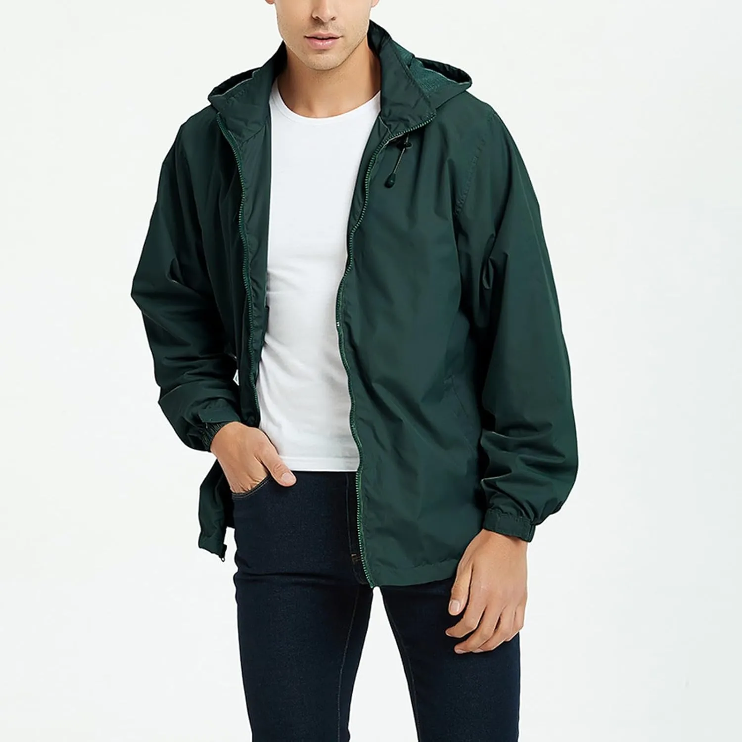 Men's Lightweight Waterproof Rain Jackets with Hood Long Sleeve Breathable Hooded Raincoats Hiking Athletic Shirts