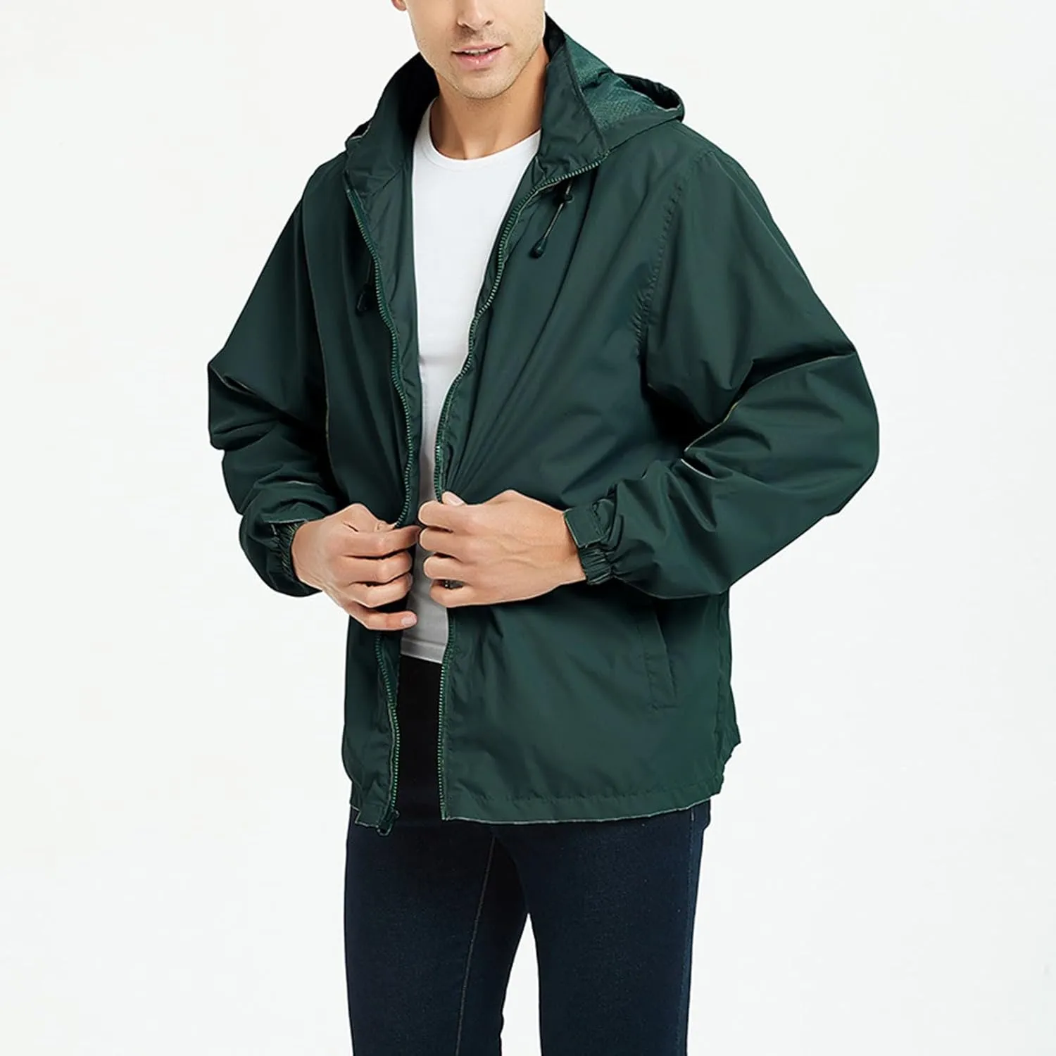 Men's Lightweight Waterproof Rain Jackets with Hood Long Sleeve Breathable Hooded Raincoats Hiking Athletic Shirts