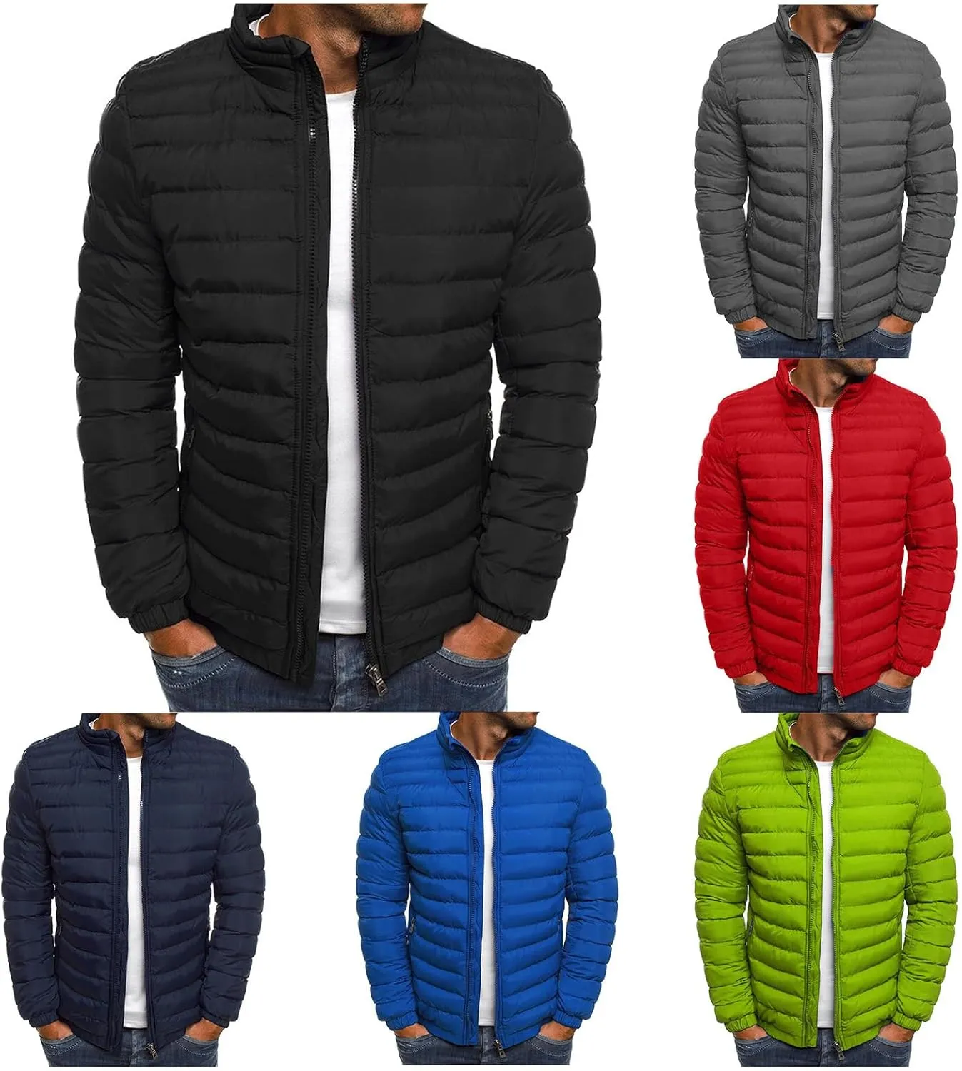 Men's Lightweight Winter Puffer Jacket Quilted Water Resistant Down Coat Jackets for Hiking Camping with Pockets