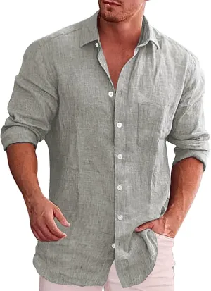 Mens Long Sleeve Dress Shirts Stretch Wrinkle-Free Formal Shirt Business Casual Summer Button Up Beach Wedding Shirts