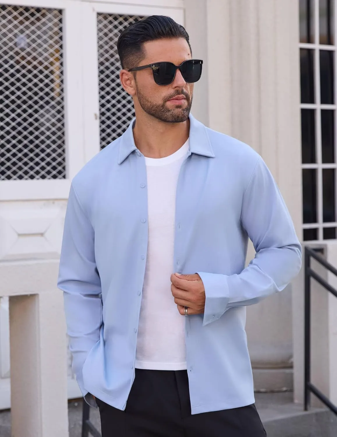 Men's Long Sleeve Wrinkle Free Shirts Casual Button Down Untucked Stretch Dress Shirt
