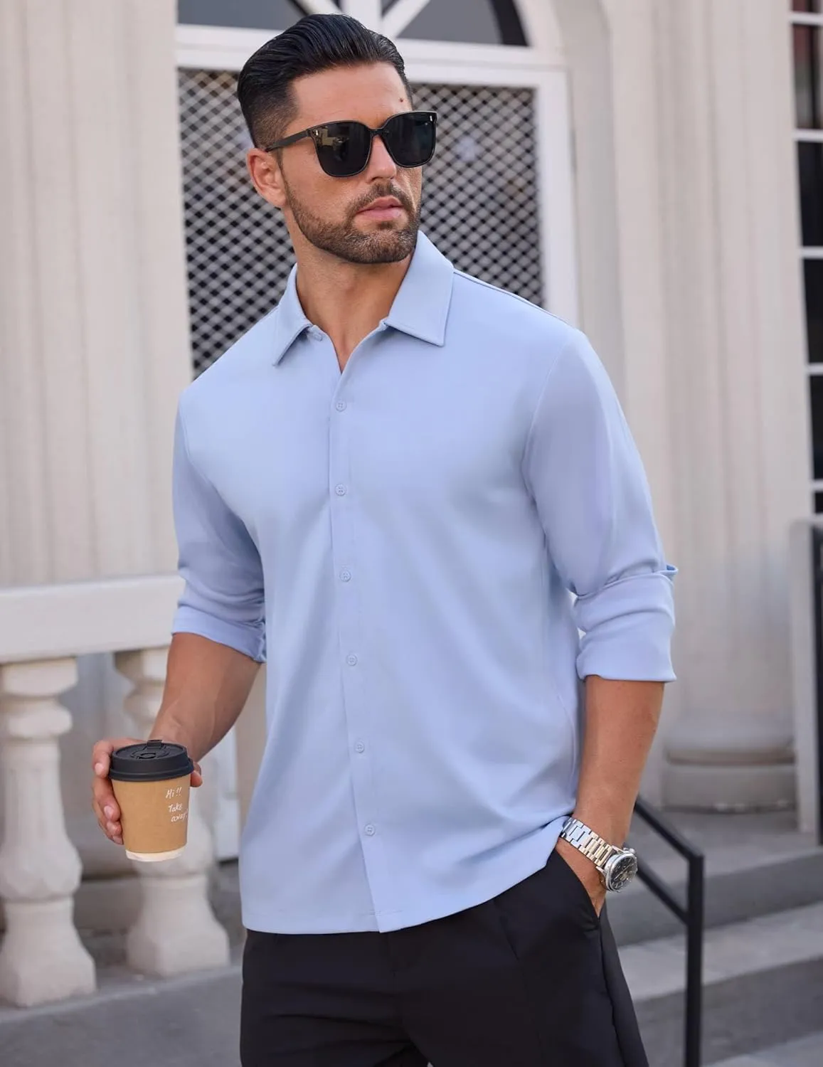Men's Long Sleeve Wrinkle Free Shirts Casual Button Down Untucked Stretch Dress Shirt