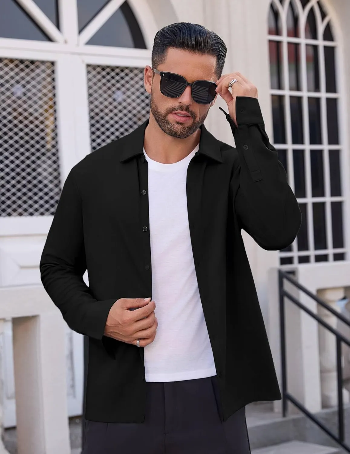 Men's Long Sleeve Wrinkle Free Shirts Casual Button Down Untucked Stretch Dress Shirt