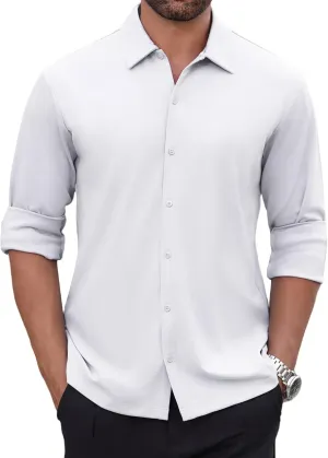 Men's Long Sleeve Wrinkle Free Shirts Casual Button Down Untucked Stretch Dress Shirt