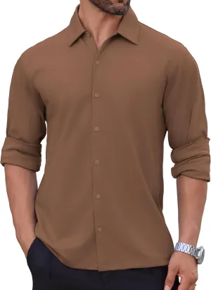 Men's Long Sleeve Wrinkle Free Shirts Casual Button Down Untucked Stretch Dress Shirt