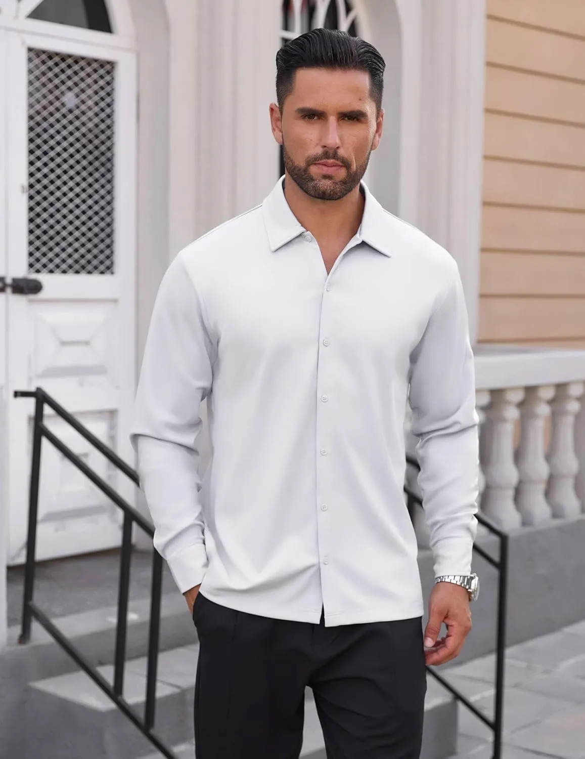 Men's Long Sleeve Wrinkle Free Shirts Casual Button Down Untucked Stretch Dress Shirt