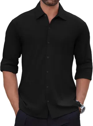 Men's Long Sleeve Wrinkle Free Shirts Casual Button Down Untucked Stretch Dress Shirt