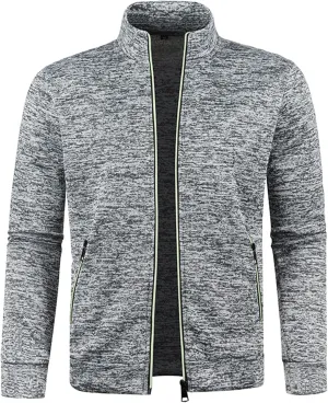 Mens Mock Neck Full Zip Sweatshirts Plus Lightweight Fleece Jackets with Stand Collar & Zipper Pockets