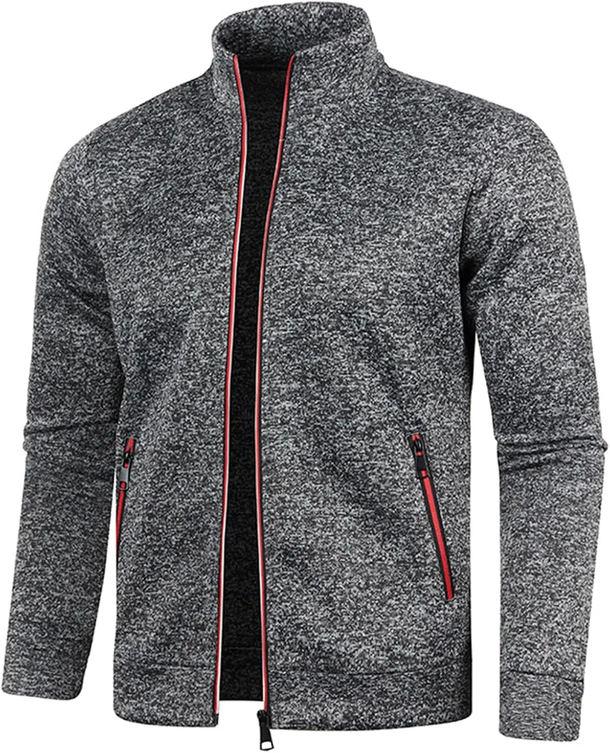 Mens Mock Neck Full Zip Sweatshirts Plus Lightweight Fleece Jackets with Stand Collar & Zipper Pockets