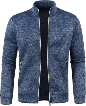 Mens Mock Neck Full Zip Sweatshirts Plus Lightweight Fleece Jackets with Stand Collar & Zipper Pockets