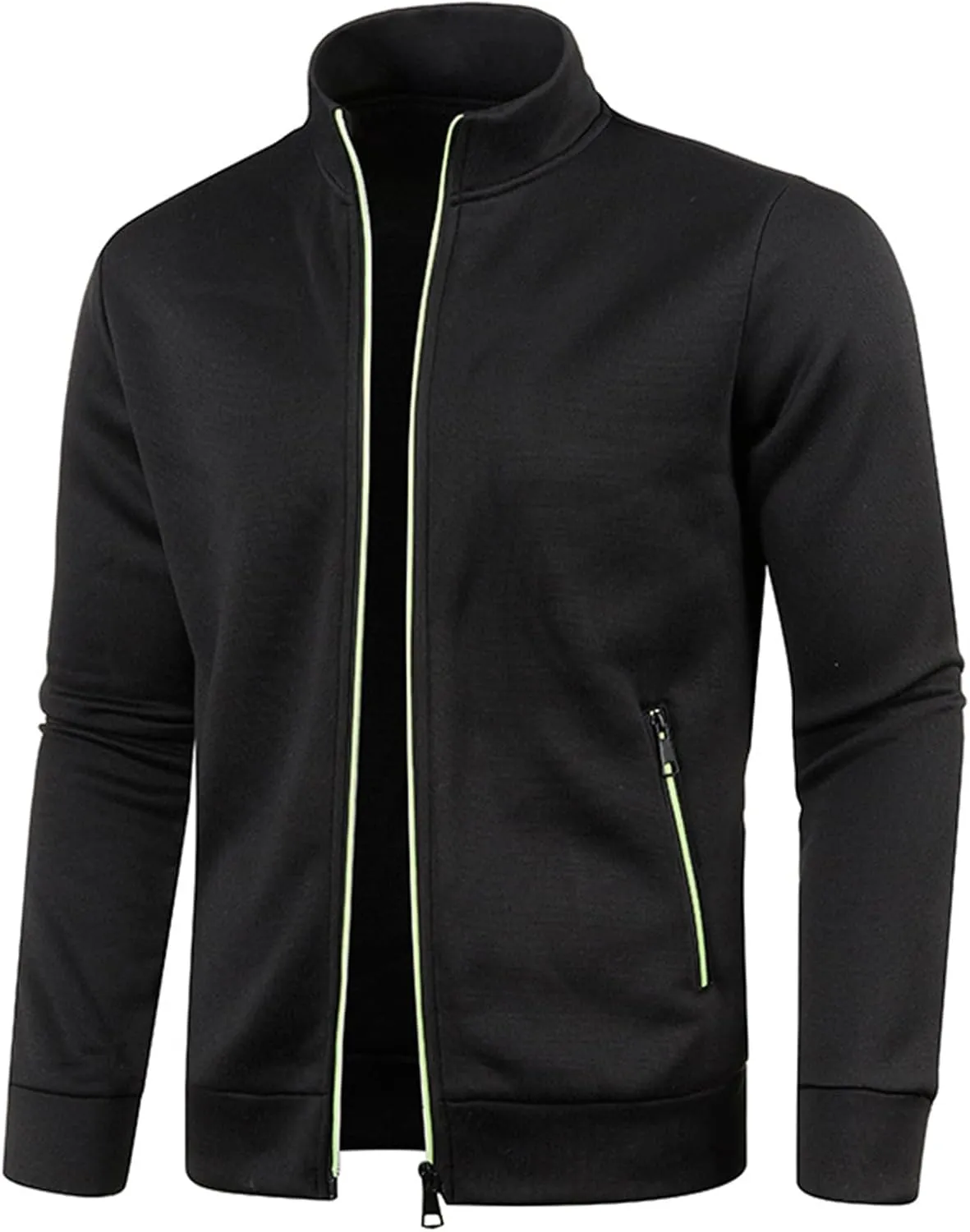 Mens Mock Neck Full Zip Sweatshirts Plus Lightweight Fleece Jackets with Stand Collar & Zipper Pockets