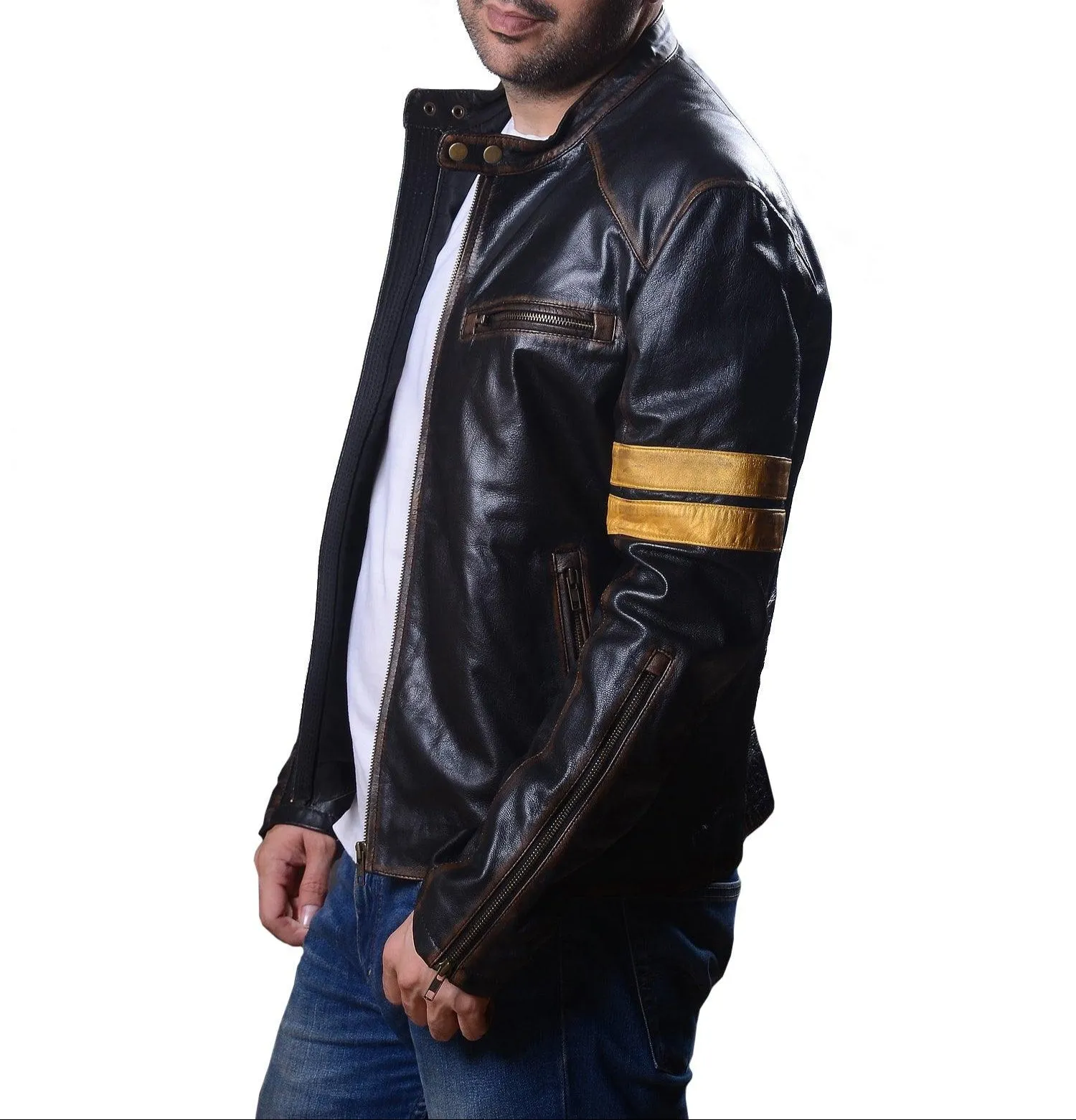 Men’s New Motorcycle Biker Vintage Distressed Ash Black Decker Real  Leather Jacket