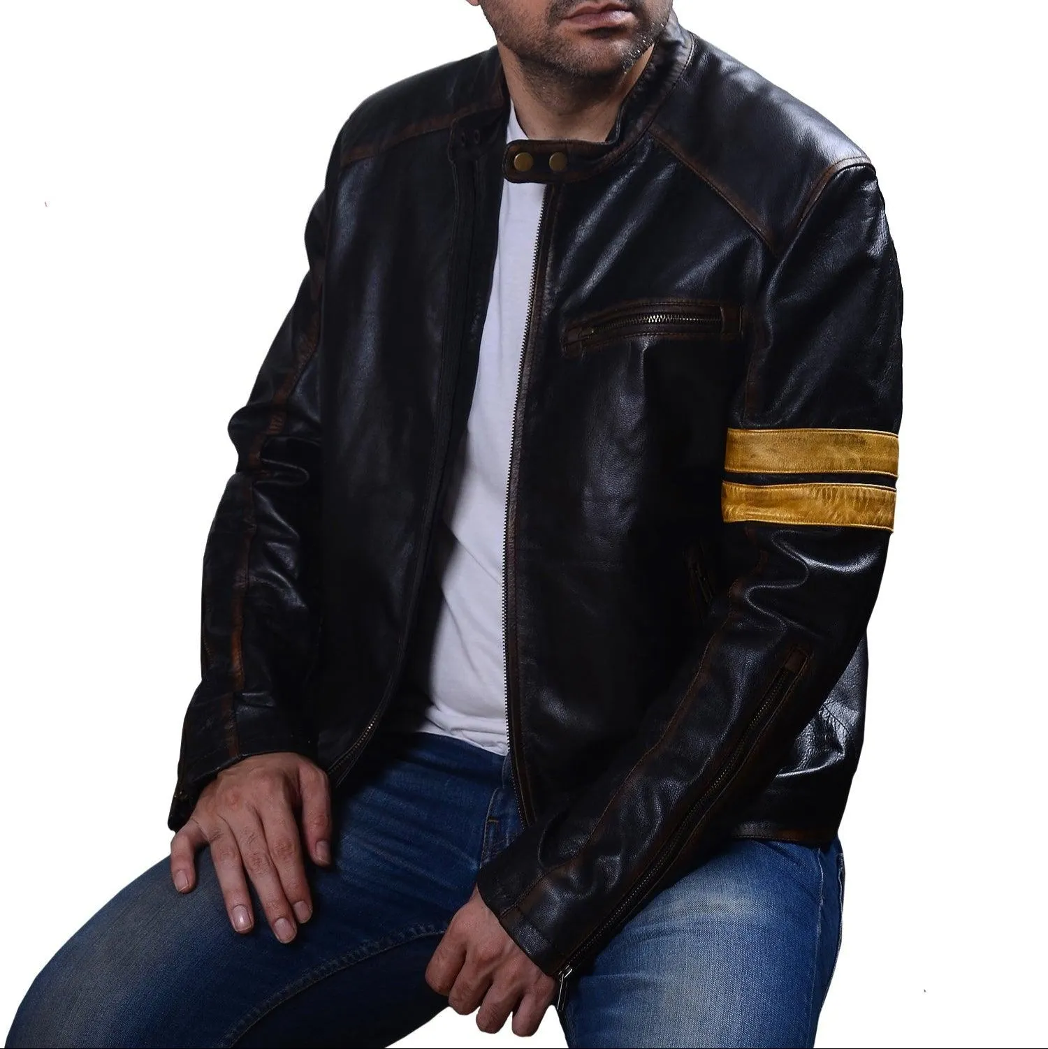 Men’s New Motorcycle Biker Vintage Distressed Ash Black Decker Real  Leather Jacket