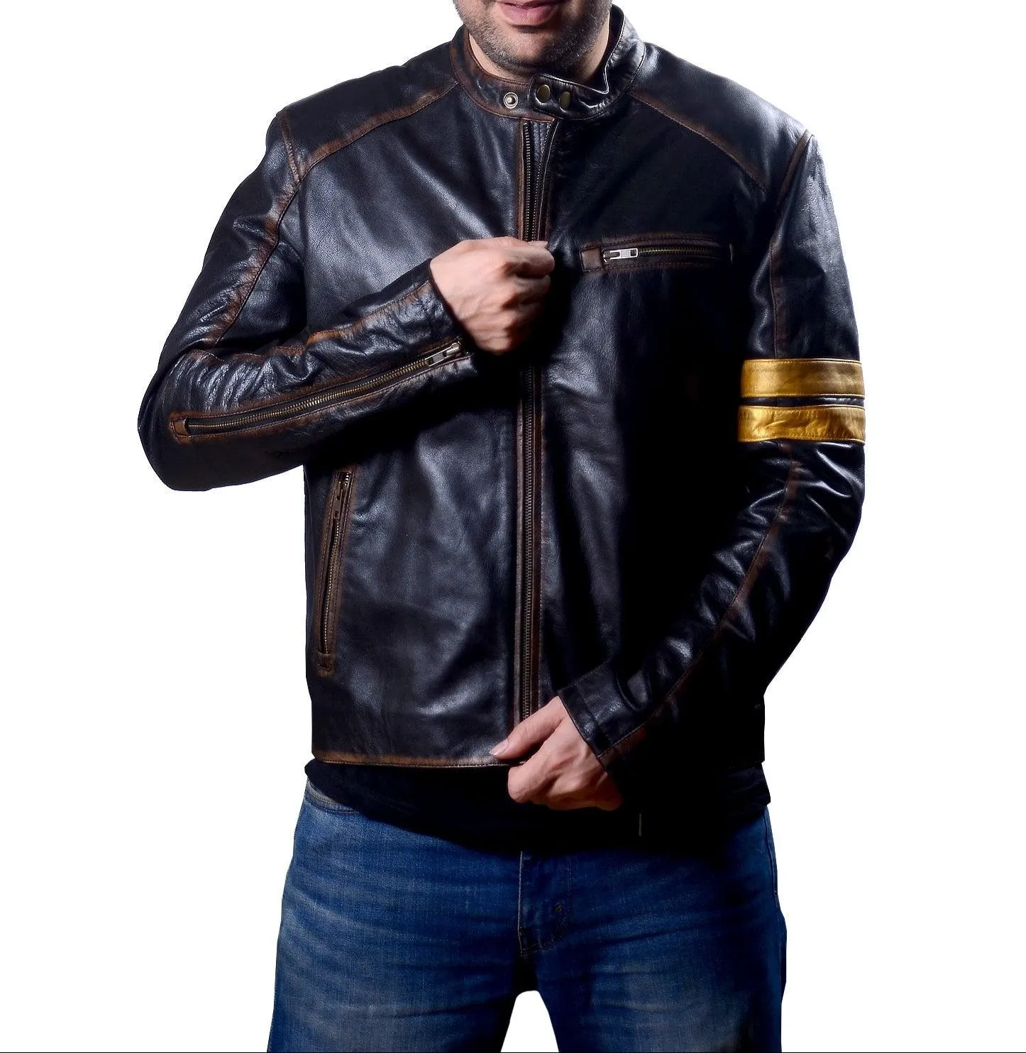 Men’s New Motorcycle Biker Vintage Distressed Ash Black Decker Real  Leather Jacket