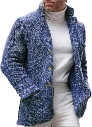 Men's Open Front Lightweight Stand Collar Cardigan Casual Button Down Knit Cardigan Sweaters Wool Blend Jacket Coat