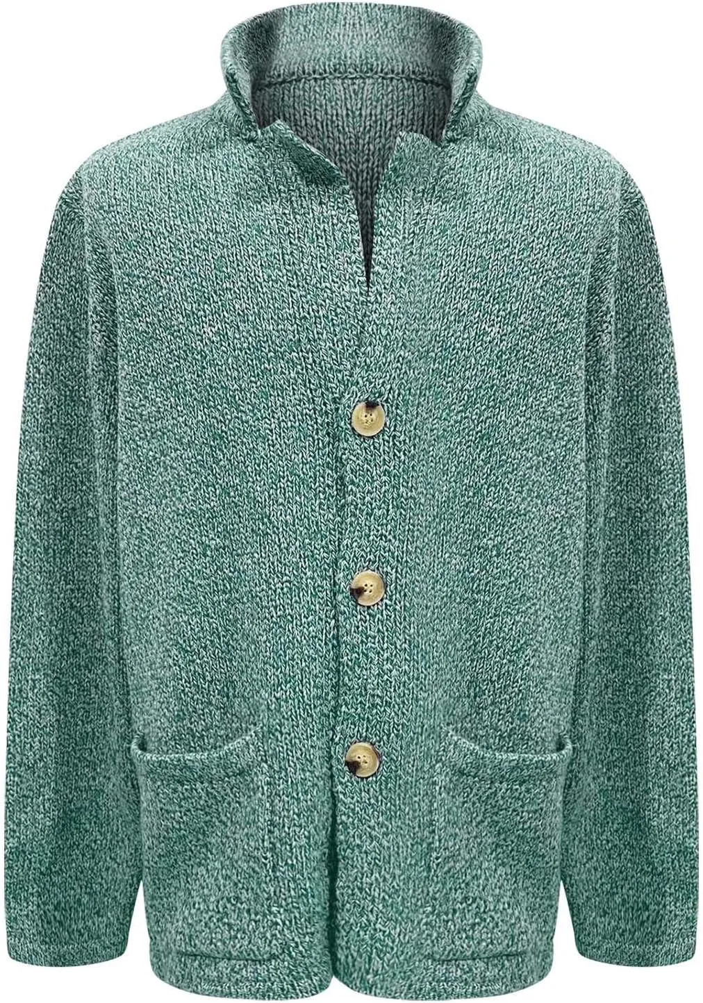 Men's Open Front Lightweight Stand Collar Cardigan Casual Button Down Knit Cardigan Sweaters Wool Blend Jacket Coat