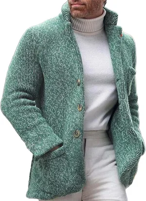 Men's Open Front Lightweight Stand Collar Cardigan Casual Button Down Knit Cardigan Sweaters Wool Blend Jacket Coat