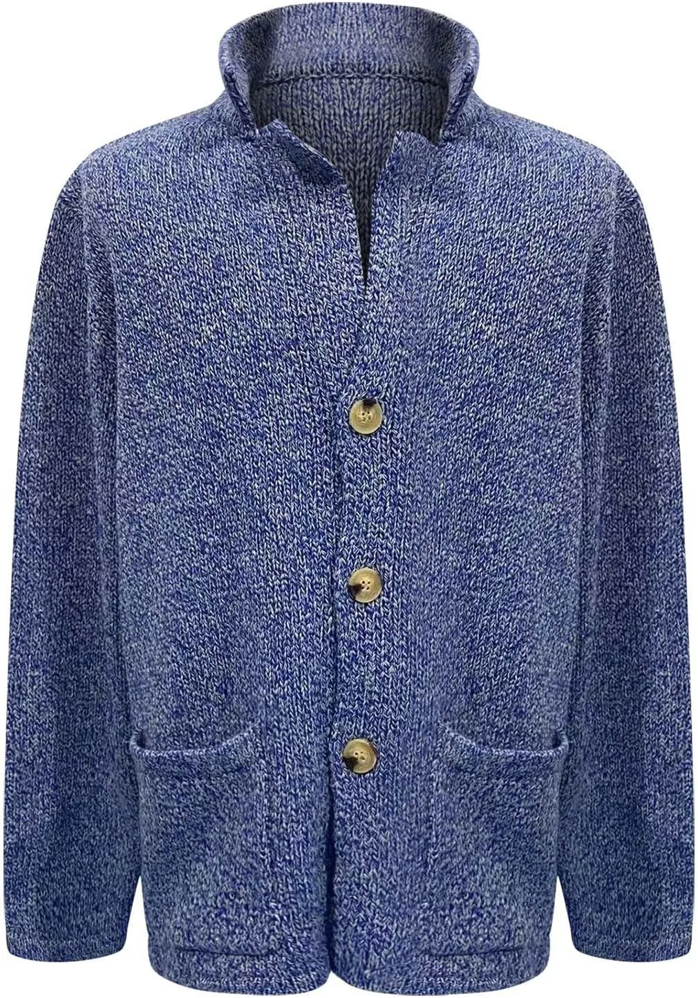Men's Open Front Lightweight Stand Collar Cardigan Casual Button Down Knit Cardigan Sweaters Wool Blend Jacket Coat