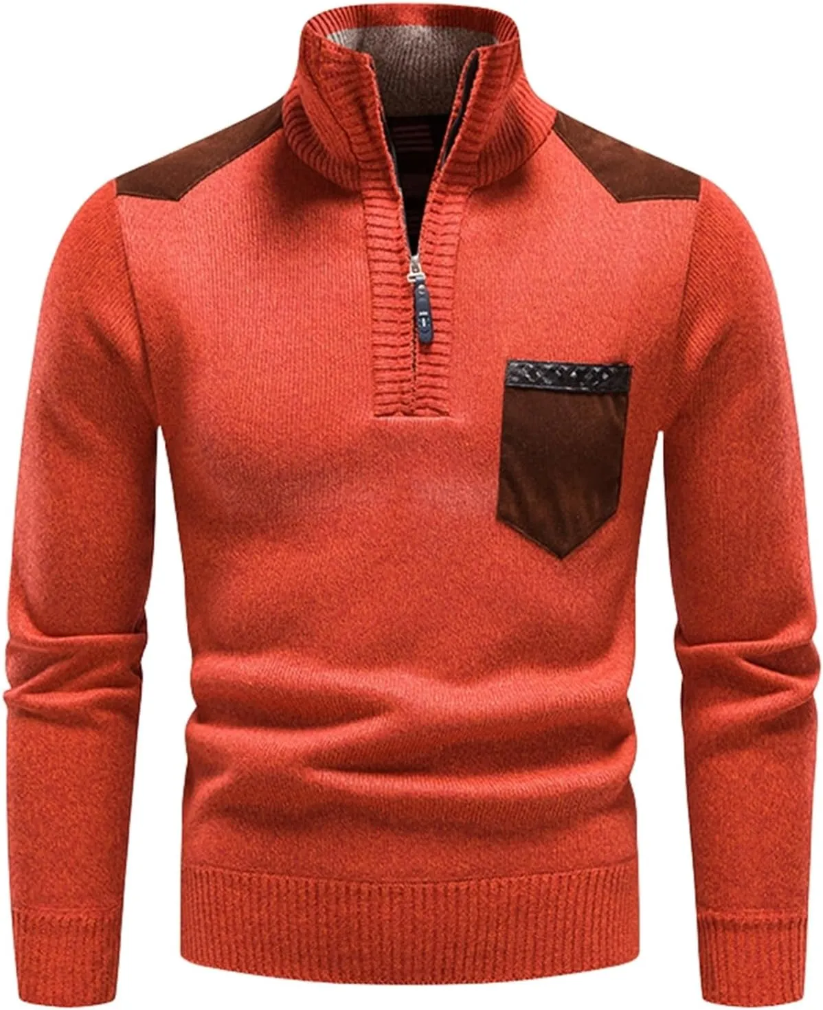 Men's Oversized Quarter Zipper Sweater Turtleneck Rib Knit Pullover Fall Winter Basic Thick Jumper Tops