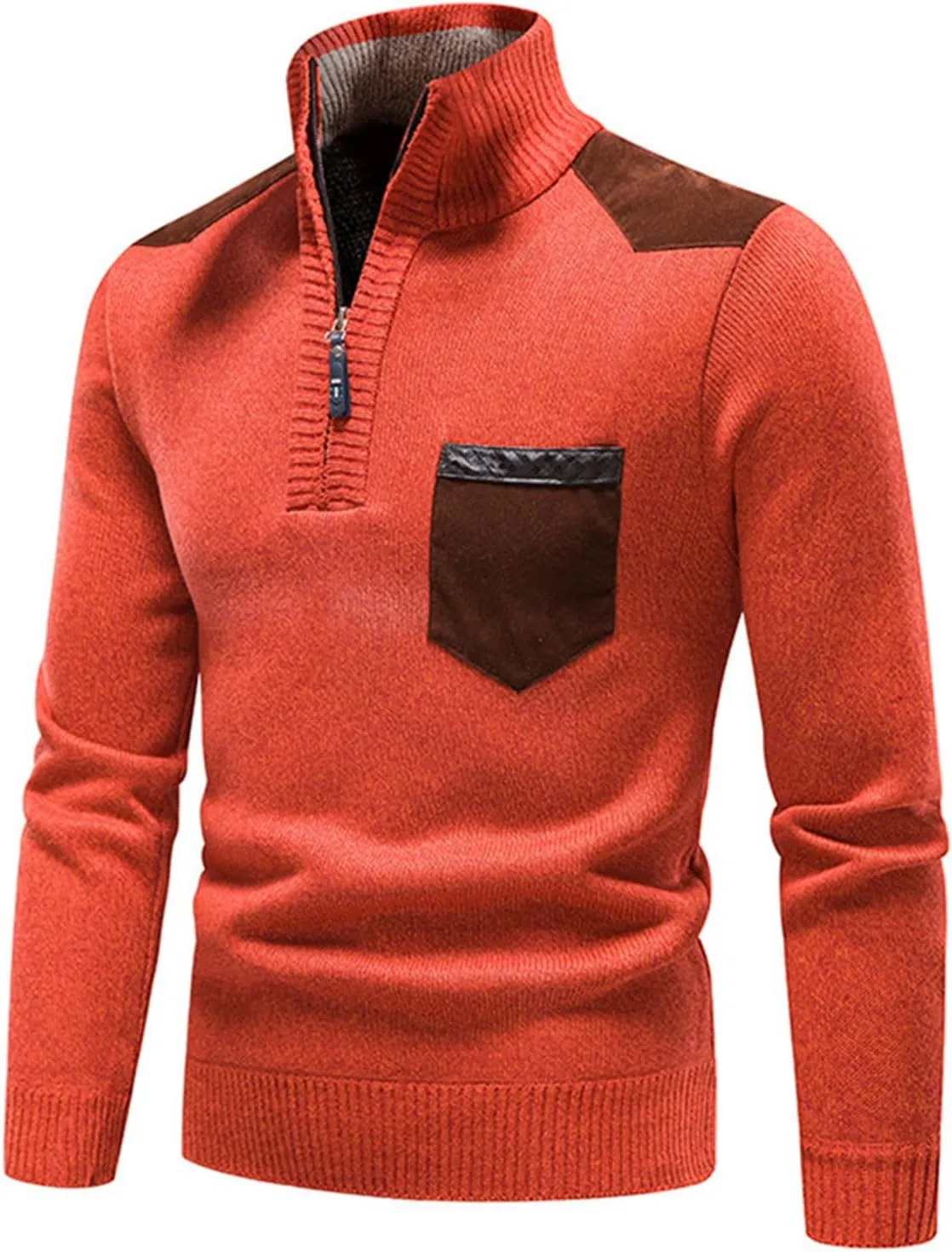 Men's Oversized Quarter Zipper Sweater Turtleneck Rib Knit Pullover Fall Winter Basic Thick Jumper Tops