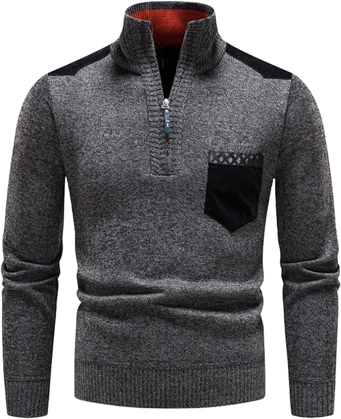 Men's Oversized Quarter Zipper Sweater Turtleneck Rib Knit Pullover Fall Winter Basic Thick Jumper Tops