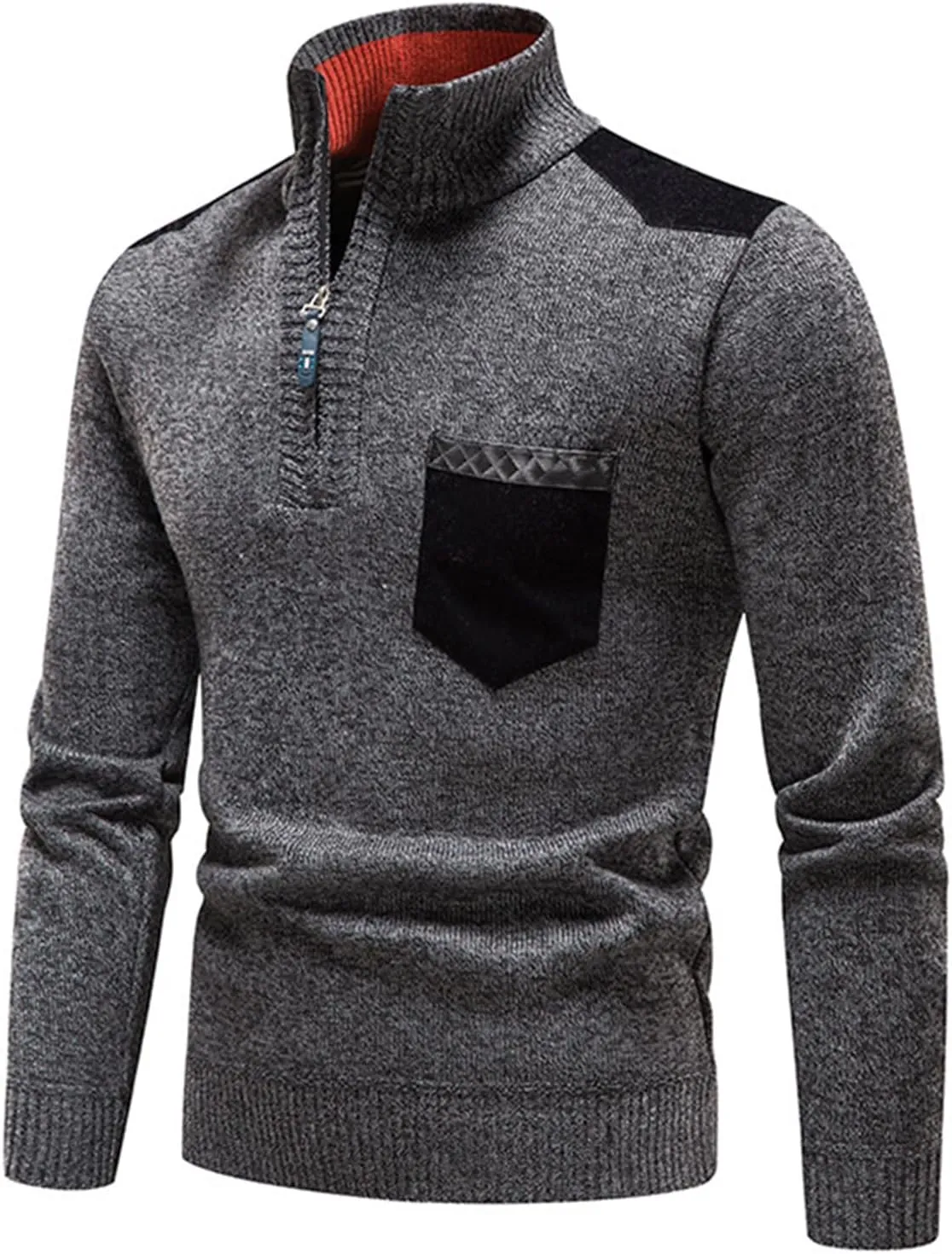 Men's Oversized Quarter Zipper Sweater Turtleneck Rib Knit Pullover Fall Winter Basic Thick Jumper Tops