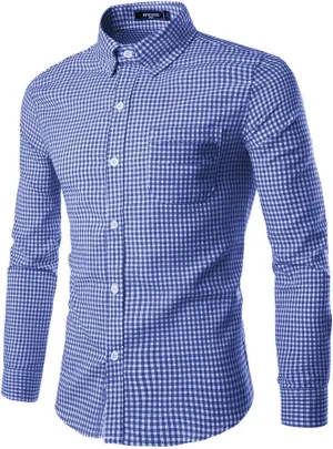 Men's Plaid Casual Slim Fit Long Sleeve Button Down Dress Shirts
