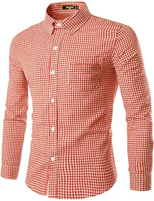 Men's Plaid Casual Slim Fit Long Sleeve Button Down Dress Shirts