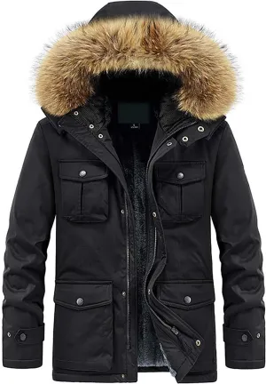 Men's Puffer Jacket Lightweight Warm Large Size Solid Color Cotton Coat Padded Trucker Lapel Work Cargo Jackets for
