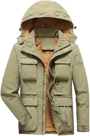 Men's Puffer Jacket Lightweight Warm Large Size Solid Color Cotton Coat Padded Trucker Lapel Work Cargo Jackets for