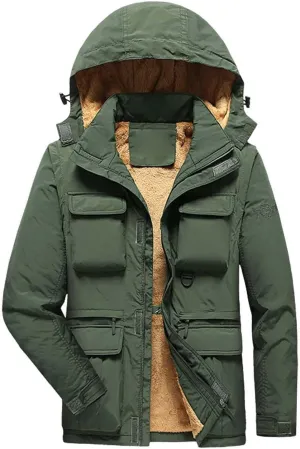 Men's Puffer Jacket Lightweight Warm Large Size Solid Color Cotton Coat Padded Trucker Lapel Work Cargo Jackets for