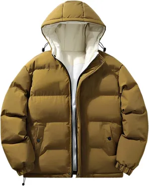 Mens Puffer Jacket with Hood Lightweight Down Coat Zip up Quilted Jacket Padded Insulated Coat Warm Winter Jackets