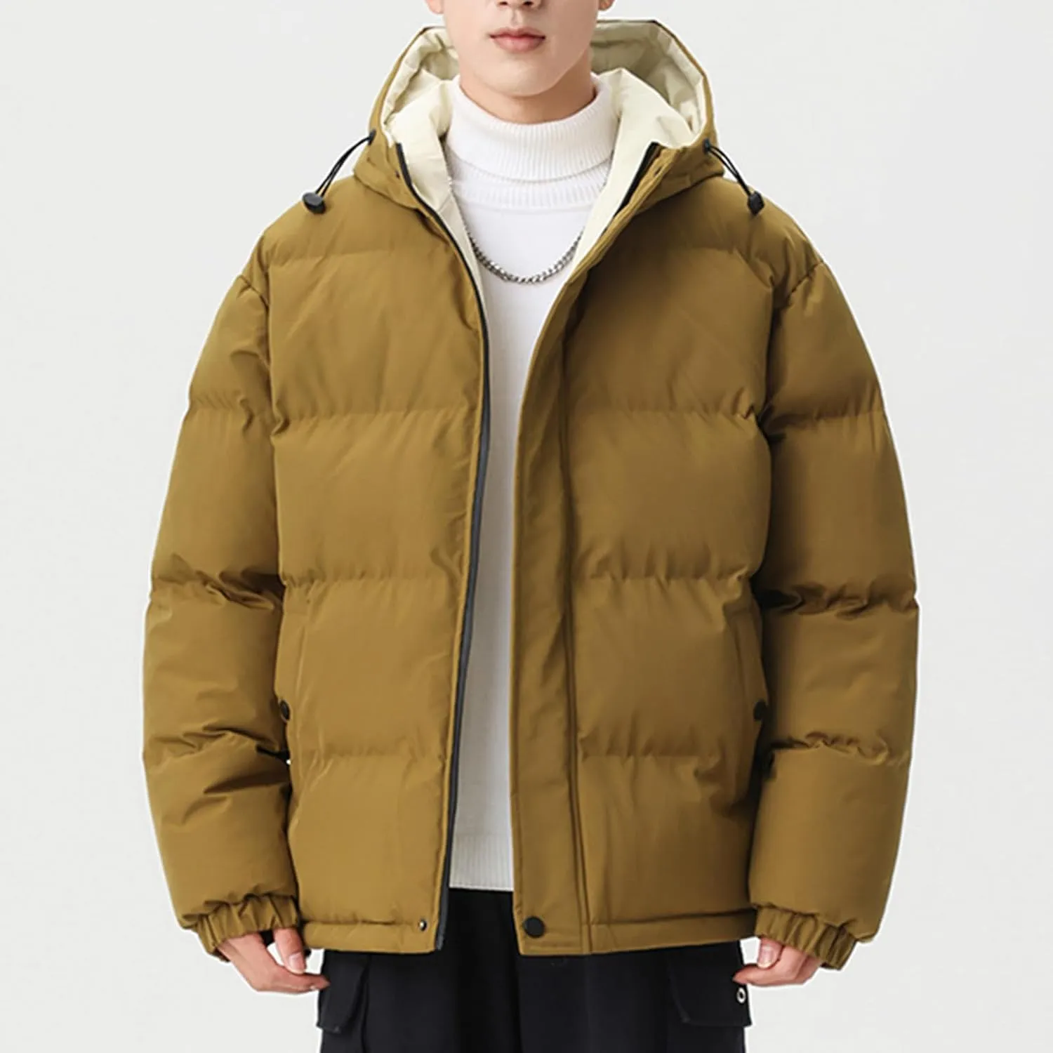 Mens Puffer Jacket with Hood Lightweight Down Coat Zip up Quilted Jacket Padded Insulated Coat Warm Winter Jackets