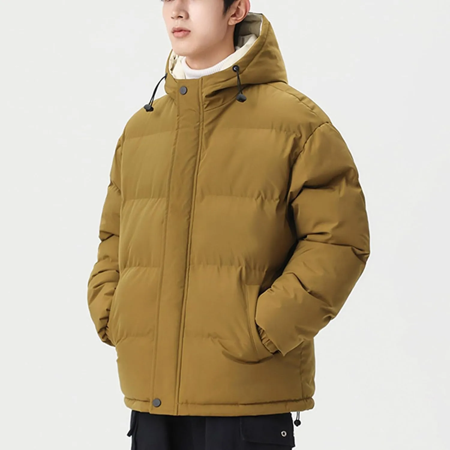 Mens Puffer Jacket with Hood Lightweight Down Coat Zip up Quilted Jacket Padded Insulated Coat Warm Winter Jackets