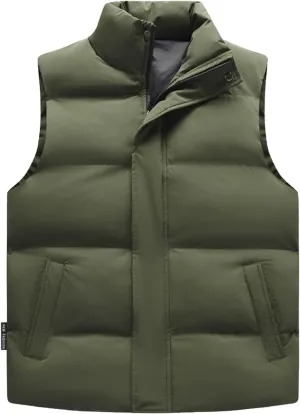 Men's Puffer Vest Lightweight Stand Collar Solid Sleeveless Down Coats Casual Packable Padded Winter Warm Outerwear