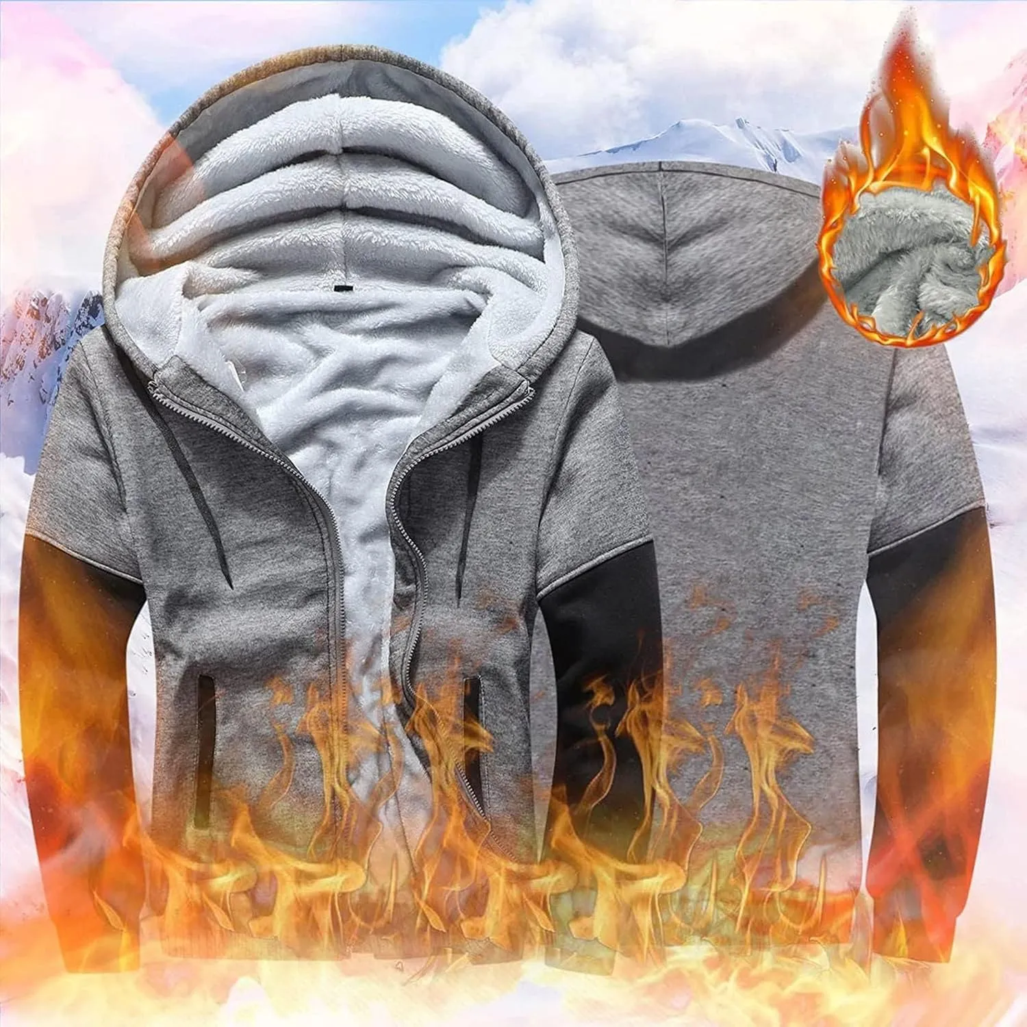 Men's Pullover Zip up Fleece Winter Hoodies Wool Jackets Heavyweight Thicken Coats Sherpa Workout Sweatshirts