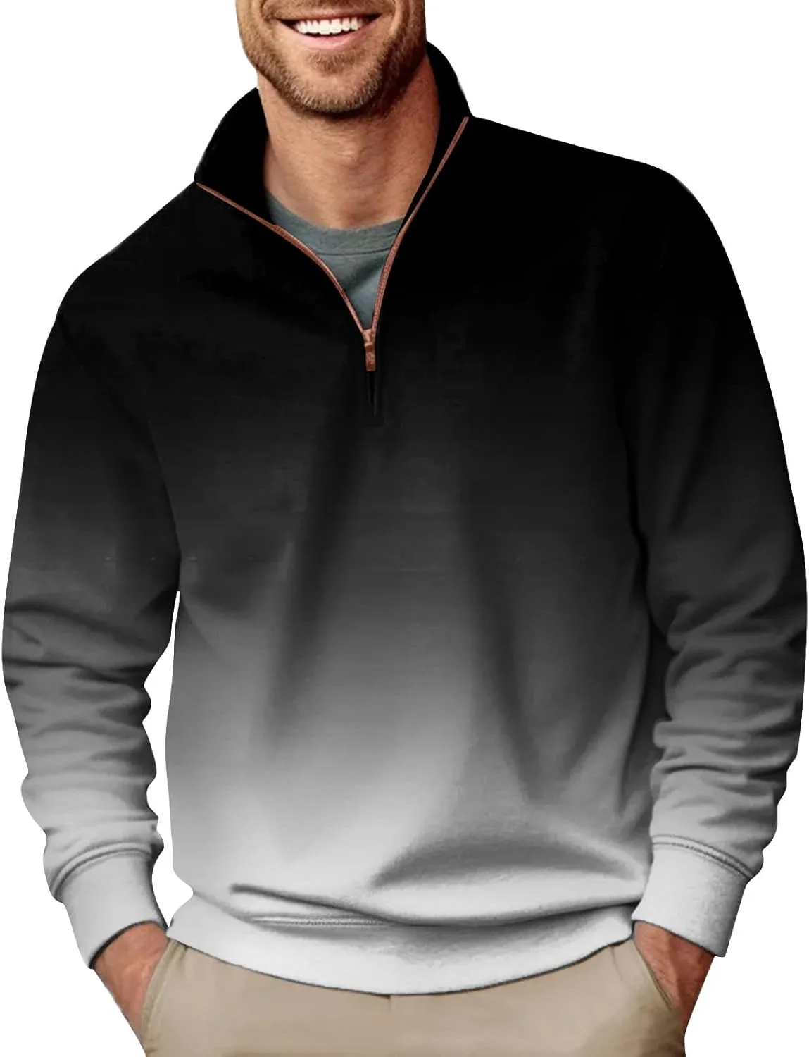 Men's Quarter Zip Casual Comfort Golf Running Sweater Lightweight Soft Pullover Collar Sweatshirt