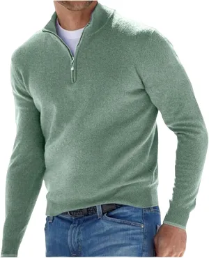 Mens Quarter Zip V Neck Sweaters Long Sleeve Solid Color Polo Knitted Pullover Fall Winter Warm Jumper Tops