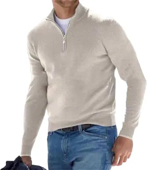 Mens Quarter Zip V Neck Sweaters Long Sleeve Solid Color Polo Knitted Pullover Fall Winter Warm Jumper Tops