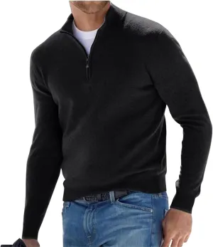Mens Quarter Zip V Neck Sweaters Long Sleeve Solid Color Polo Knitted Pullover Fall Winter Warm Jumper Tops