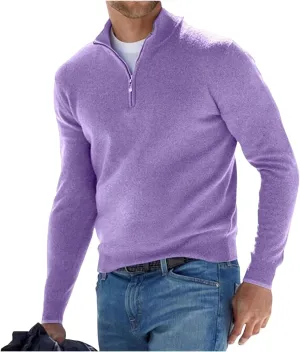 Mens Quarter Zip V Neck Sweaters Long Sleeve Solid Color Polo Knitted Pullover Fall Winter Warm Jumper Tops
