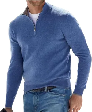 Mens Quarter Zip V Neck Sweaters Long Sleeve Solid Color Polo Knitted Pullover Fall Winter Warm Jumper Tops