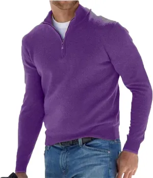Mens Quarter Zip V Neck Sweaters Long Sleeve Solid Color Polo Knitted Pullover Fall Winter Warm Jumper Tops